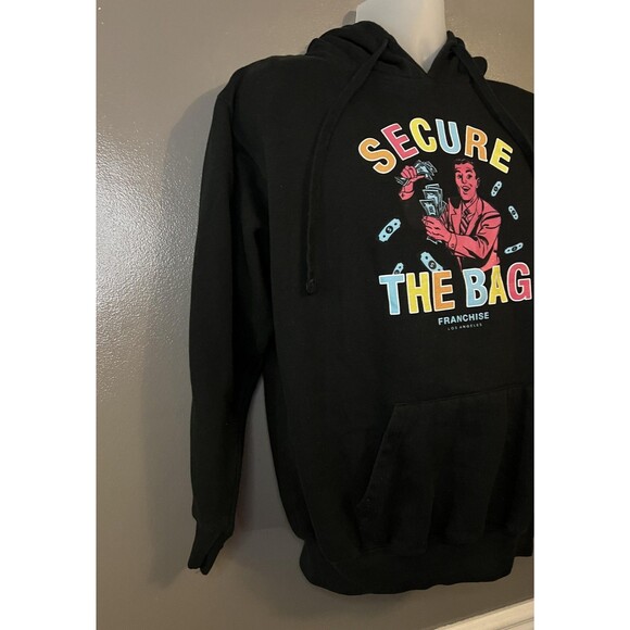Franchise Los Angeles Hoodie Mens Medium Black Secure The Bag Graphic Pullover - Picture 2 of 6